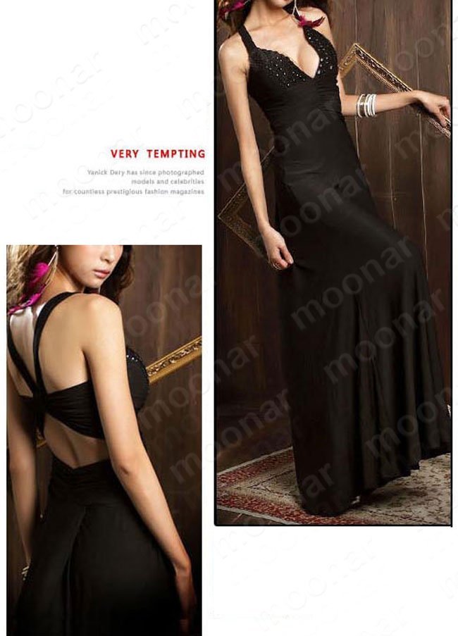 Classy Straps V-Neck Beads Open Back Long Prom Dress, Bow